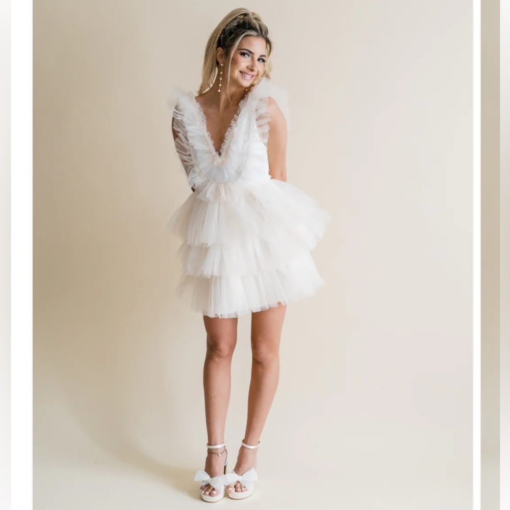 LWD Everly Tulle Ruffle Mini Dress Size Large
